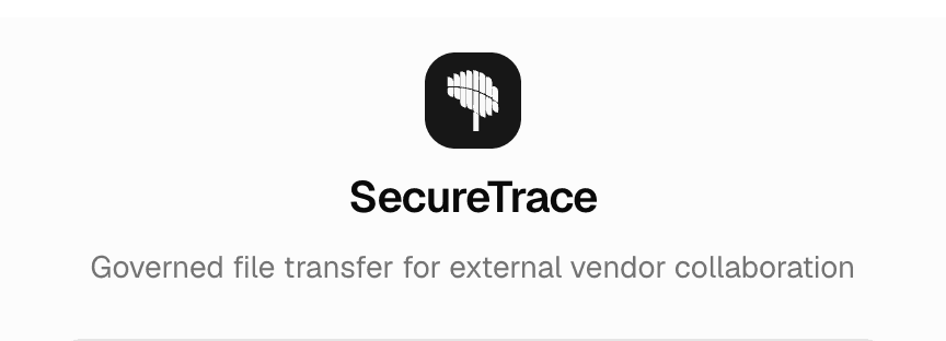 The sign-in page's heading: a black rounded tile holding a white tree made of vertical bars, above the word SecureTrace.
